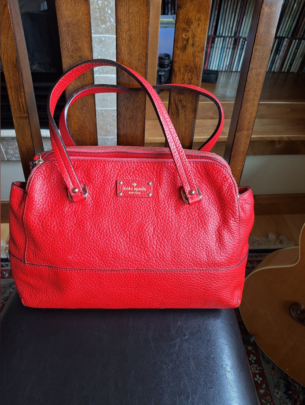 EUC Kate Spade Red Genuine Leather Bag, Spacious Designer Handbag
